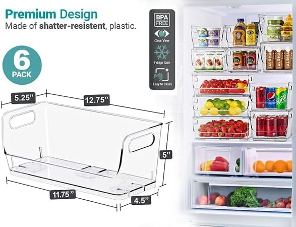 Sorbus Stackable Storage Bins Open Front, Clear Stackable Storage Bins, Pantry Bins for Storage and Organization, Acrylic Stackable Bins for Kitchen, Clear Pantry Organizer Bins (Small Narrow 6 Pack) - Image 6