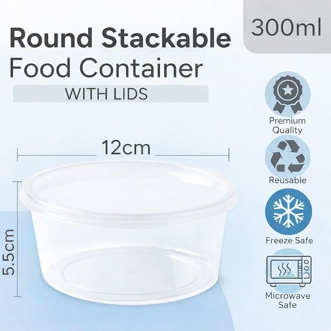 1ABOVE 50 Pack Round Plastic Food Containers with Lids – Reusable Leakproof BPA-Free Meal Prep Storage, Microwave, Freezer & Dishwasher Safe (300ML) - Image 2