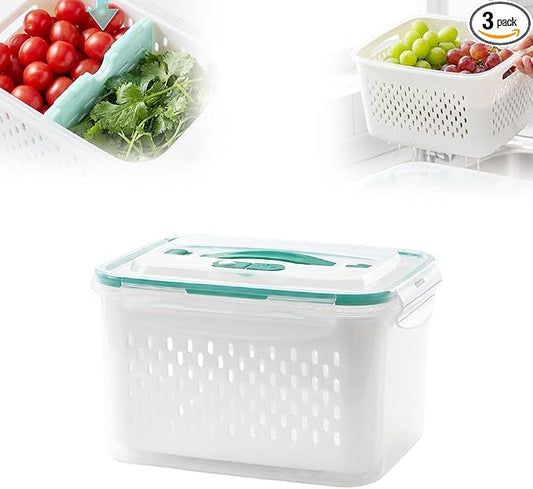 Fruit Storage Containers with Removable Colander (Green 6PCS, Medium) | Leakproof Produce Containers for Fridge, Produce Storage Containers, Fridge Organizers and Storage for Fruit, Vegetables by Unknown