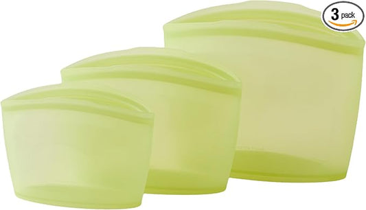Blue Ginkgo Silicone Food Storage Bags, 3-Pack, Reusable, Made in Korea | Leakproof. Stand Up. Freezer and Dishwasher Safe. (Olive Green) by BLUEGINKGO