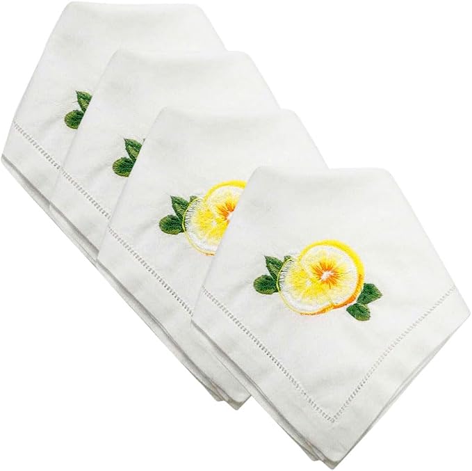 Embroidered Cloth Napkin Lemon Cotton Napkins Set of 6, 20x20 Hemstitch Table Napkins Machine Washable, Daily & Holidays, Great Present Ideas by Unknown