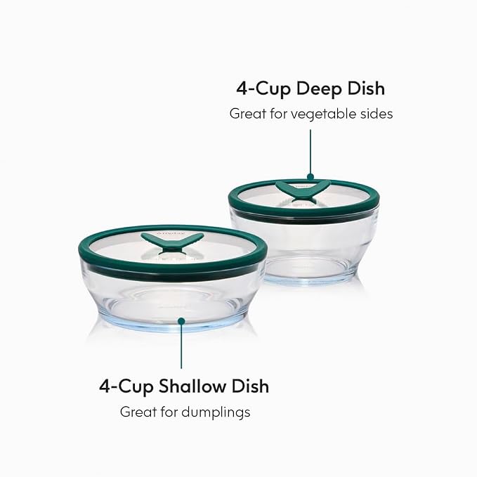 Anyday 4-Piece Medium Glass Food Storage with Lids (Clear Kale) | Plastic-Free Meal Prep, Microwave Cookware, Stackable Airtight Storage Container, Vented Lid for Microwave-Safe Reheating - Image 2