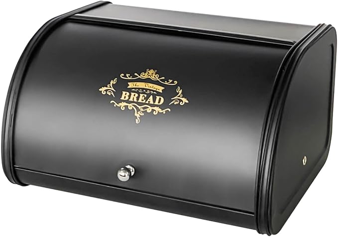 SOTECH Bread Box Vintage for Kitchen Food Grade Light-weight Metal Style Container for Storage Bin Countertop Keeper with Roll Top Farmhouse Rustic Holder Counter Black by SOTECHLLC