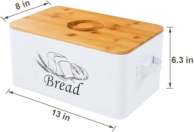 SOTECH Bread Box with 3pcs Jars Coffee Sugar Tea for Kitchen Countertop White Metal Bread Box with Bamboo Board Cover Pastry Storage Container Set Kitchen decor (White Box) - Image 7