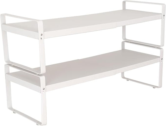 Set of 2 White Kitchen Countertop Shelves, Expandable Cabinet Shelf Organizers, Stackable Metal Pantry Storage Shelves for Spice Rack, Cupboard by Unknown