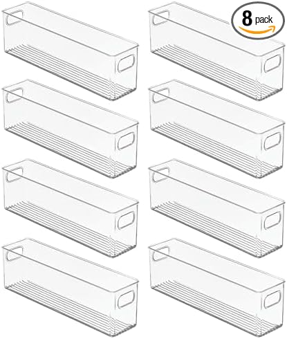 mDesign Plastic Bathroom Storage Container Bins w/ Handles - Closet, Cabinet, Vanity, Cupboard Shelf Organization, Hair Tools Accessory Organizer - Ligne Collection; Clear, ‎5x3.75x16 (Pack of 8) by mDesign