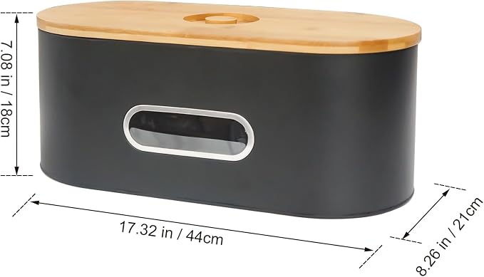 SOTECH Extra Large Bread Box Metal Bread Bin with Bamboo Lid&Window Modern Food Storage Container for Kitchen Counter Kitchen Decor Organizer Farmhouse Black (Black box with 3jars) - Image 4