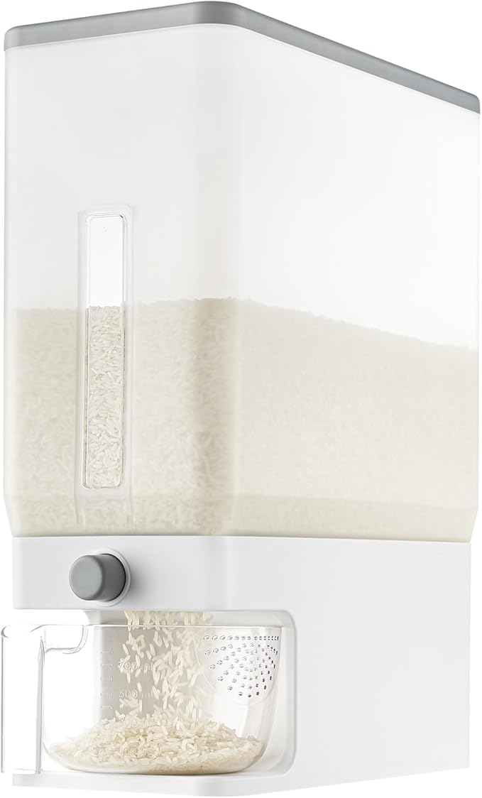 Lifewit Rice Dispenser 25 Lbs, Airtight Storage with Measuring Cup, Clear | BPA-Free 11.3kg Capacity Storage Container for Beans, Corn & Other Small Grains, One-Press Dispensing Bin for Kitchen Pantry by Lifewit