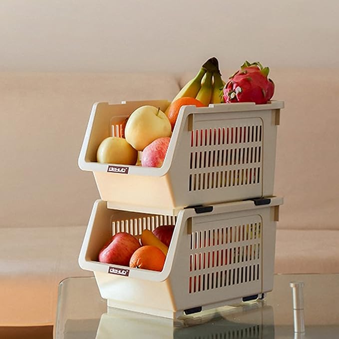 JapanBargain 3027, Japanese Stackable Storage Bin Kitchen Pantry Organizers Food Basket for Fruit Potato Condiments and Spices, Made in Japan - Image 4