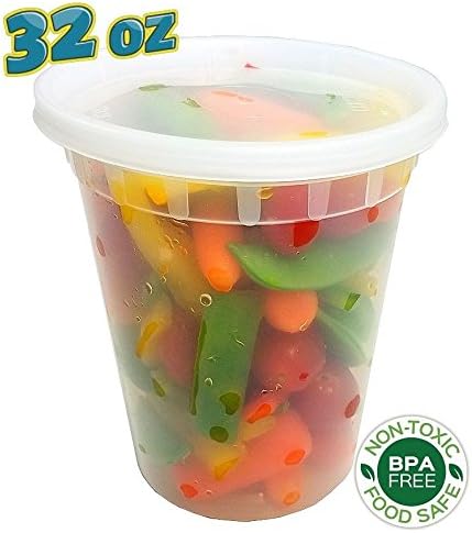 PCM 8 16 32 oz. Round Plastic Deli Soup Containers w/Lids Microwavable BPA Free (Pack of 24 Sets Each) - Image 6