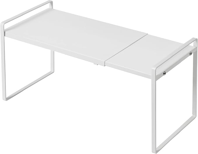 Nxconsu Expandable Shelf for Cabinets, Cabinet Shelf Riser, 8.6" White | Heavy-Duty Organizer Metal Dish Riser for Cabinets Holds 50LBS and Expands 13.4 to 24.5 in for Kitchen Pantry Plate Mug Spice by Nxconsu