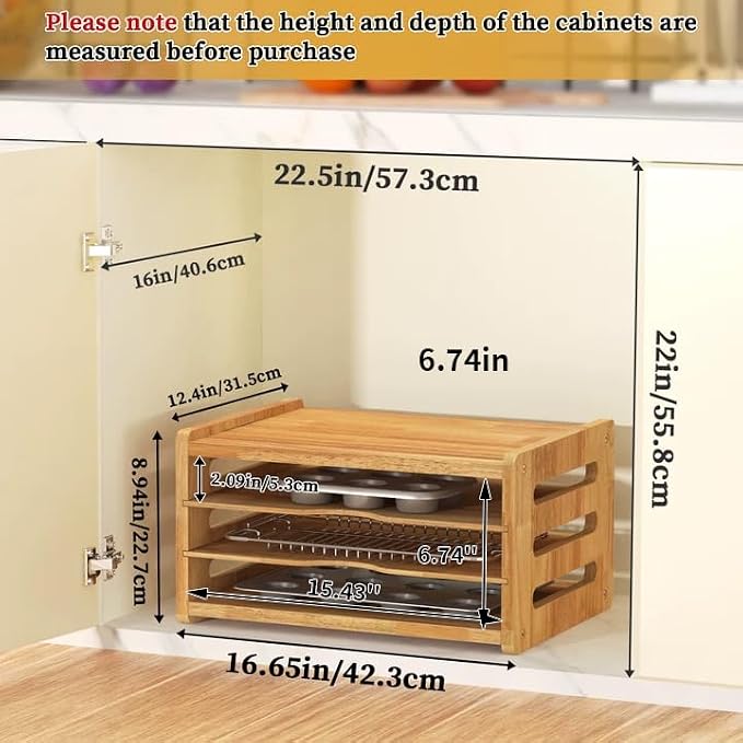 4 Tier Rubber Wooden Tray Dividers for Cabinets, Cookie Sheet Organizer | Heavy Weight, Premium Wood, Multiple Sizes, Saving Space, Vertical Tray Dividers for Storing pans, Baking tray, Cutting Board - Image 3