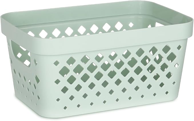 Glad Plastic Baskets for Organizing, Set of 6 | Pantry Storage for Under Counter, Linen Closet, and Bathroom | Nesting Shelf Bins with Handles, 1 Gallon, Sage - Image 2