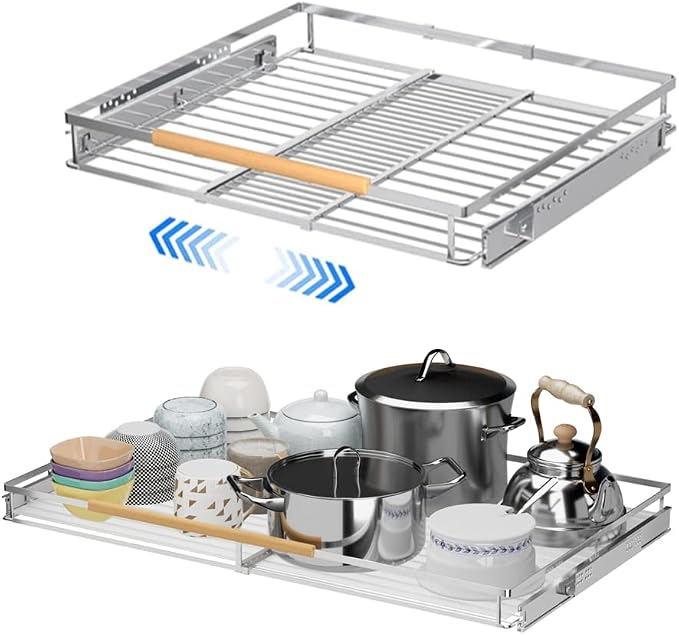 Large Pull Out Kitchen Cabinet Organizer, 22.7''-39.8''Width, Heavy Duty Slide Out Pantry Shelves Sliding Drawer Storage for Kitchen, Under Sink, Bathroom, Wardrobe, Set of 2 by PerfectdesignforyourHOME
