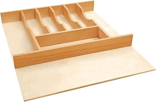 Silverware Drawer Organizer - Trim-to-Fit with Adjustable Dividers for Kitchen Utensil Storage, Beech Wood Frame with 11 Sizes (18.63" W x 22" D) by Unknown