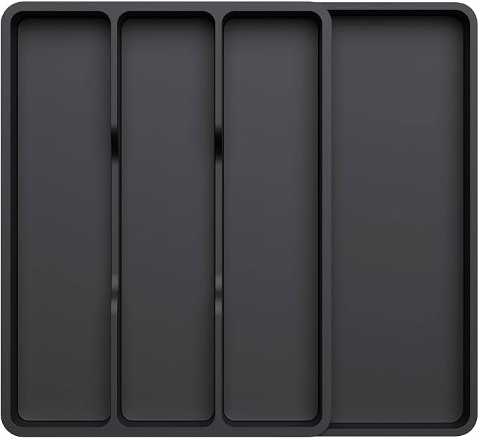 Lifewit Utensil Organizer for Kitchen Drawer, Expandable Cooking Silverware Tray, Adjustable Cutlery Flatware Holder, Plastic Spatula Tools Storage Divider, 17.3 x 15.8", Black by Lifewit