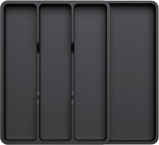 Lifewit Utensil Organizer for Kitchen Drawer, Expandable Cooking Silverware Tray, Adjustable Cutlery Flatware Holder, Plastic Spatula Tools Storage Divider, 17.3 x 15.8", Black by Lifewit