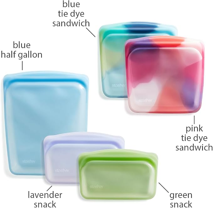 Stasher Premium Reusable Silicone Food Storage Bags, 5-Pack, Tie Dye Multicolor | Reusable Food Bag - Image 5