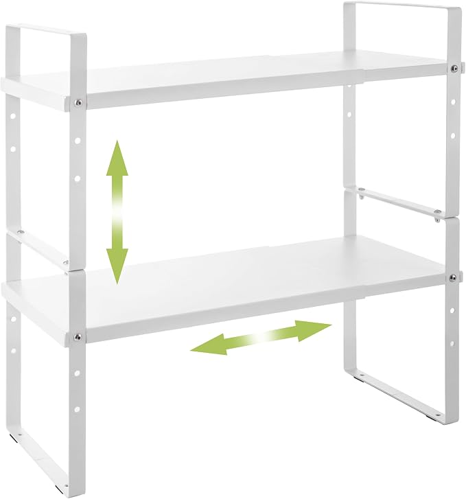 Across-Star Expandable Cabinet Shelf Organizer Rack, Stackable Kitchen Counter Storage Shelves Stand, Adjustable Height Pantry Shelf Spice Rack (White, 2 Pack) by Acorss-Star