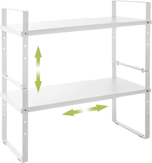Across-Star Expandable Cabinet Shelf Organizer Rack, Stackable Kitchen Counter Storage Shelves Stand, Adjustable Height Pantry Shelf Spice Rack (White, 2 Pack) by Acorss-Star