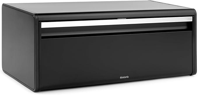 Brabantia Rectangular Fall Front Bread Box | Matt Black | Large Metal Front Opening Bread Store for Kitchen Countertop | Flat Top for Extra Storage, Magnet Closing Lid | Fits 2 Loaves - Image 2