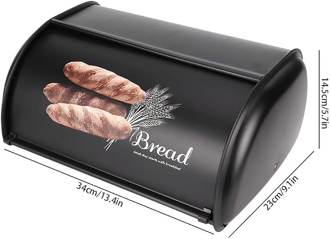 Bread Box for Kitchen Countertop, Stainless Steel Bread Holder, Large Capacity Bread Storage Container, Metal Bread Bin, Morden Bread Box with Rolling Door for Homemade Breads, Pastries,(Black) - Image 2