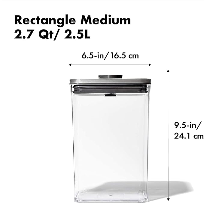 OXO Steel POP Container Medium Rectangle - 2.7 Qt (Pack of 4) Food Storage Containers Airtight for Rice, Pasta & More, Grey - Image 2