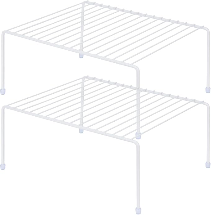 SIBAO Kitchen Cabinet Storage Shelf Rack/Plastic Feet - (13.1 x 10.2 Inch) - Steel Metal - Rust Resistant Finish - Cups, Dishes, Cabinet & Pantry Organization (2, White) by Unknown