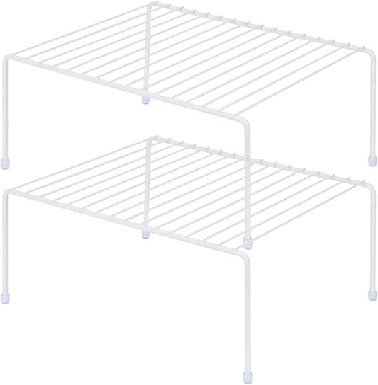 SIBAO Kitchen Cabinet Storage Shelf Rack/Plastic Feet - (13.1 x 10.2 Inch) - Steel Metal - Rust Resistant Finish - Cups, Dishes, Cabinet & Pantry Organization (2, White) by Unknown
