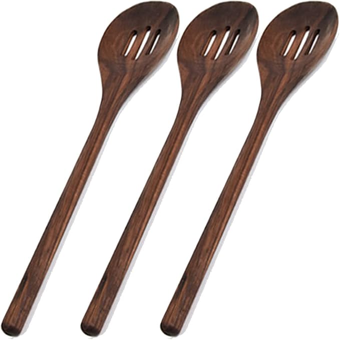 Black Walnut Kitchen Utensils Set,Handmade Natural Walnut Solid Spoon, Slotted Spoon, Spaghetti Server, Spatula, Slotted Spatula,3 slotted spoon by FiunkesLightFixture