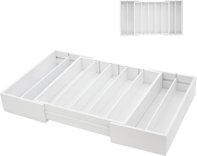 MinBoo Bamboo Drawer Organizer - Expandable K Cup & Pods Holder, Coffee Pod Storage, Tea Organizer, Versatile Kitchen Accessory Organization and Storage,White by MinBoo