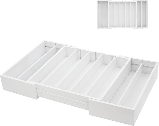 MinBoo Bamboo Drawer Organizer - Expandable K Cup & Pods Holder, Coffee Pod Storage, Tea Organizer, Versatile Kitchen Accessory Organization and Storage,White by MinBoo