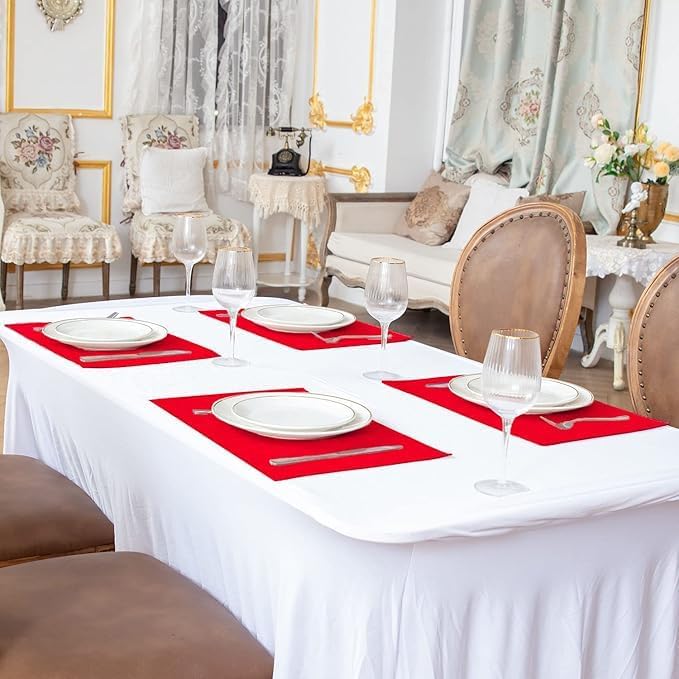 Cloth Placemats Set of 8, Linen Type Fabric Placemats Machine Washable Heat Resistant Placemats Wrinkle Free Thick Polyester Kitchen Place Mats for Dining Table (Red) - Image 6
