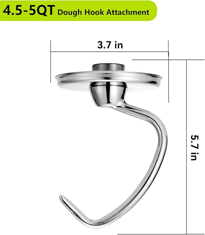 Stainless Steel Stand Mixer Attachments 3-Piece for KitchenAid 4.5-5 Qt Tilt Head Stand Mixer. Includes 6 Wire Whisk, Flat Beater, Dough Hook for KitchenAid 4.5-5 Qt Mixer Bowl - Image 4