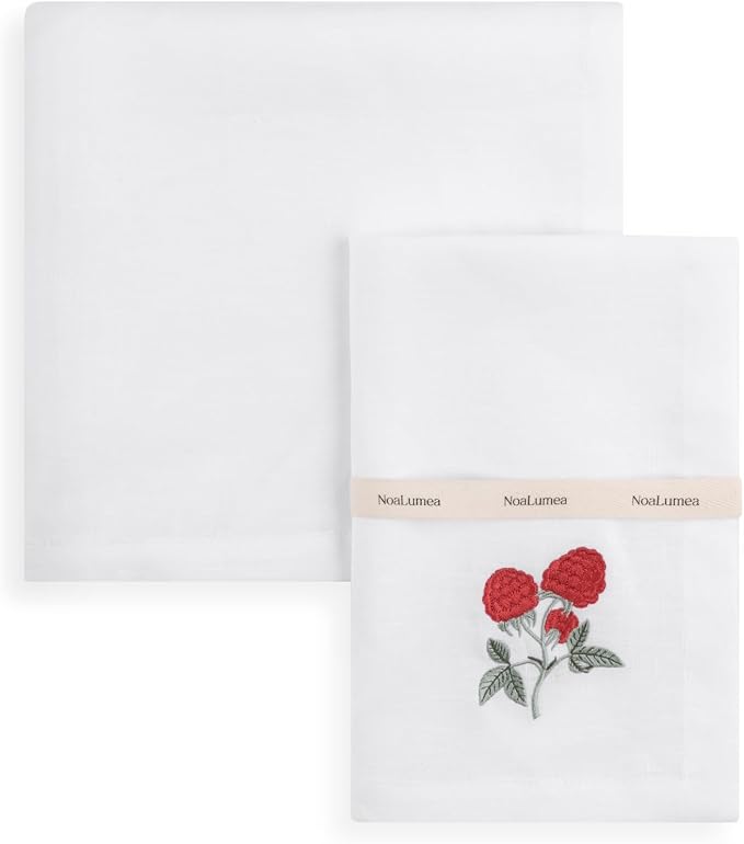Linen Napkins Set of 4-100% Pure White Linen Embroidered Dinner Napkins 19 x 19 Inch for Spring, Summer, Memorial Day (Berry Harvest Collection) - Image 3