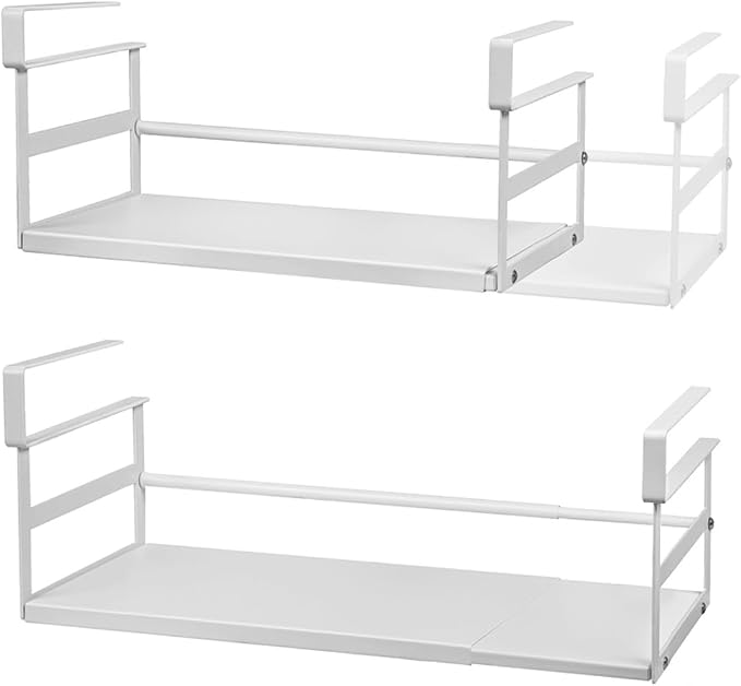 Under Shelf Storage Basket, 2-Pack Under Cabinet Shelf Organizer | Expandable Hanging Basket Holds 35 lbs Add-On Kitchen Pantry Cupboard Counter Laundry 13.19-23.03" W x 7.2" D x 5.12" H by Selosiz
