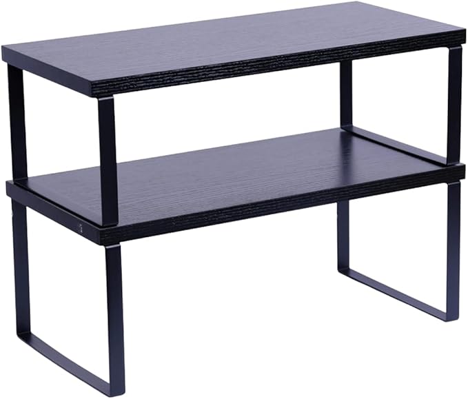 Sben Cabinet Organizer Shelf, Set of 2 Kitchen Counter Shelves, Kitchen Storage, Spice Rack, Stackable, Expandable, Metal and Engineered Wood, Ink Black and Charcoal Black by SBEN