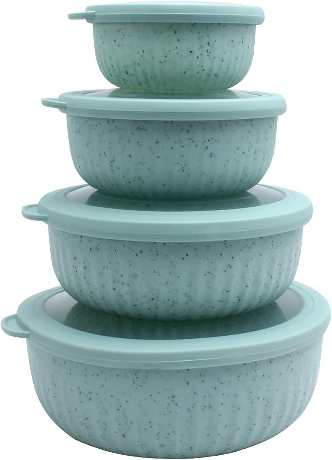 COOK WITH COLOR Prep Bowls with Lids- Wide and Deep Nesting Plastic Small Mixing Bowl Set with Lids, 8 Piece Set - Wide Bowls, Speckled Mint by CookwithColor