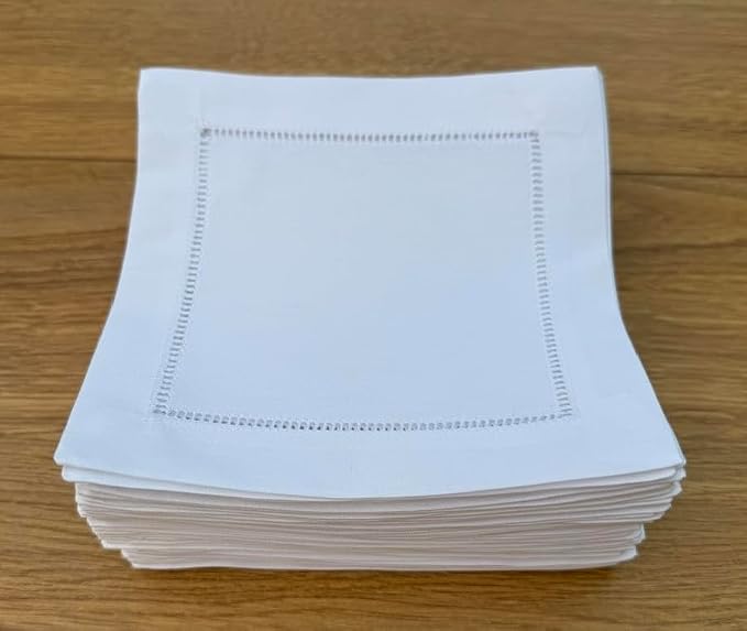 Set of 50 White Cotton Cocktail Napkins (6"x6") – 100% Pure Cotton Cloth Coasters with Elegant Ladder Hemstitch – Bulk Value Pack - Image 4