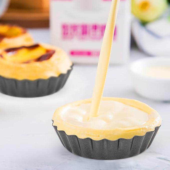 12 pcs Egg Tart Molds, 3 Inch Mini Tart Pans Removable Bottom, Cupcake Cake Muffin Mold Tin Pan Baking Tool, Reusable Quiche Bakeware Carbon Steel for Pies, Quiche, Cheese Cakes, Desserts,7.6CM - Image 3