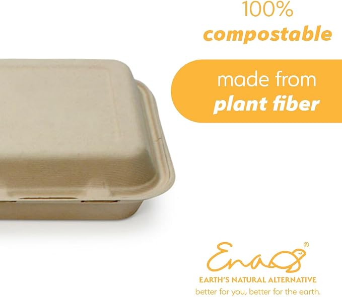 100% Compostable Disposable Food Containers with Lids [8”X8” 200 Pack] Eco-Friendly Take-Out TO-GO Containers, Heavy-Duty, Biodegradable, Unbleached by Earth's Natural Alternative - Image 3