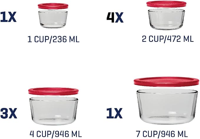 Anchor Hocking 18 Piece Glass Storage Containers with Lids (9 Glass Food Storage Containers & 9 Red SnugFit Lids) - Image 5