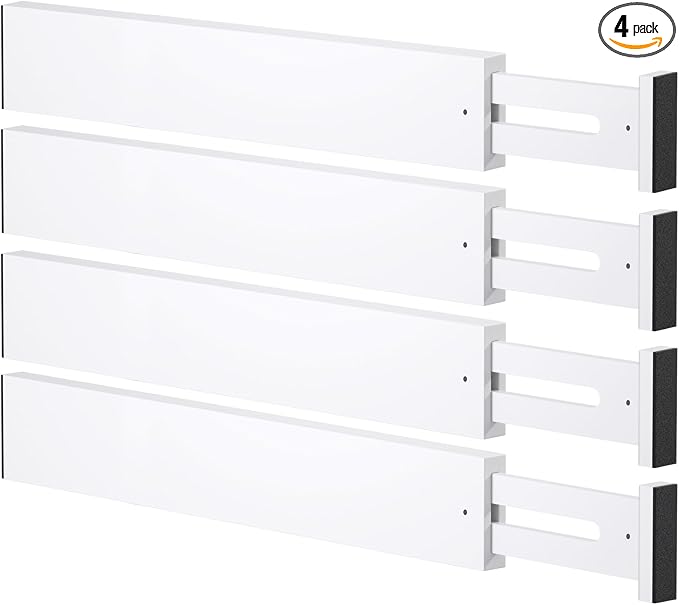 Bamboo Drawer Dividers, Adjustable Drawer Organizers, Fits 17.6–21" Drawers | 2.5" High, 4 Pack Expandable Drawer Separators for Kitchen, Nursery, Dressers & Office Storage, White by Ryqtop