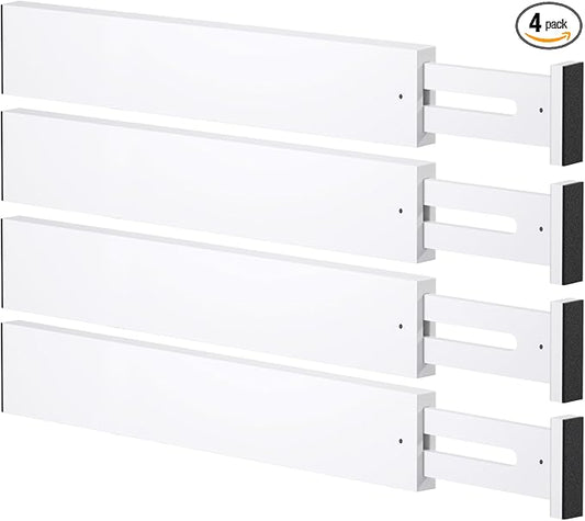 Bamboo Drawer Dividers, Adjustable Drawer Organizers, Fits 17.6–21" Drawers | 2.5" High, 4 Pack Expandable Drawer Separators for Kitchen, Nursery, Dressers & Office Storage, White by Ryqtop
