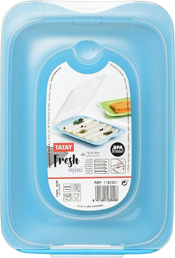 TATAY Cold Meat Containers for Fridge | Set of 4 Mini | Fridge Storage | Removable Lid, Stackable | Microwave, Freezer and Dishwasher Safe | BPA-Free, 12 x 3.1 x 18 cm, Assorted Colours - Image 2