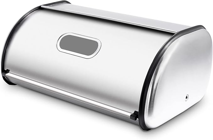 Stainless Steel Bread Box for Kitchen Countertop, Extra Thick Sturdy Bread Storage Container Large Bread Keeper Roll Up Style， Capacity Bread Keeper, 17 x 11 x 7.5 Inches by wondihao