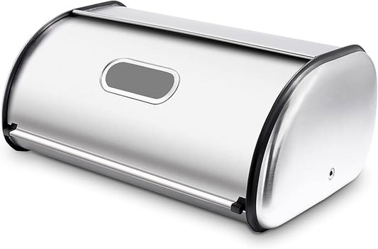 Stainless Steel Bread Box for Kitchen Countertop, Extra Thick Sturdy Bread Storage Container Large Bread Keeper Roll Up Style， Capacity Bread Keeper, 17 x 11 x 7.5 Inches by wondihao