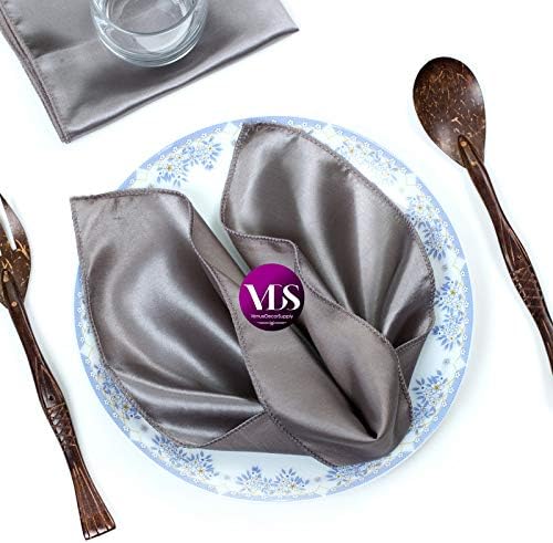 VDS - 75 Pieces | Satin Napkins 12 x 12 Inch Square | Kitchen & Dinner Table Napkins Cloths Handkerchief for Restaurant Bistro Wedding Christmas Birthday Party Dinner Decoration (Silver Grey) by VDS