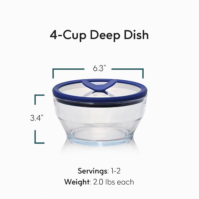 Anyday 4-Cup Glass Food Storage with Lid (Clear Blueberry) | Round Deep Dish, Plastic-Free Meal Prep, Microwave Cookware, Stackable Airtight Storage Container, Microwave Steamer - Image 2
