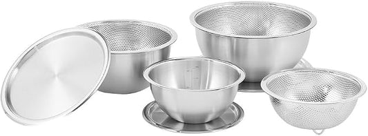 Mixing Bowl + Colander Stainless Steel Food Storage Containers with Lids Set 3 Bowls 3 Lids 3 Colanders Kitchen Appliances Dishwasher Safe Premium South Korea by EVERSTEN